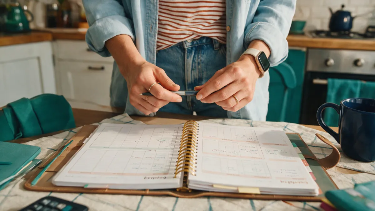 Beginner setting up a zero-based budgeting method at home.
