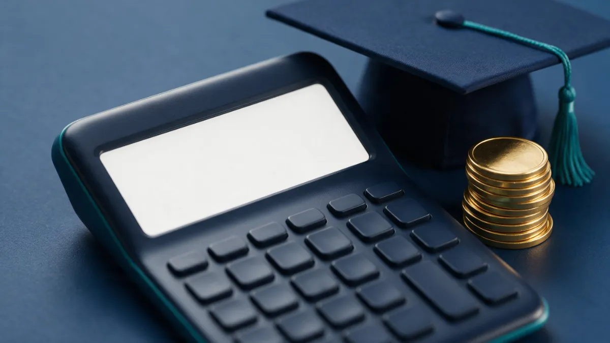 Calculator next to a graduation cap representing Parent PLUS borrowing limits and federal student loan changes.