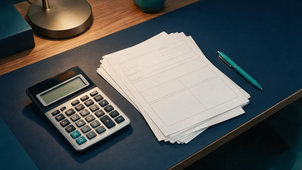 Tax documents and calculator representing the 2026 Premium Tax Credit reconciliation process.