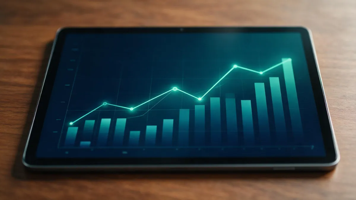 Retirement saving calculator financial projections on a digital tablet screen.