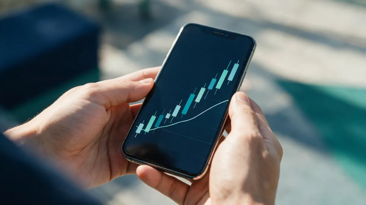 A long-term investor tracking safe withdrawal rate and dividend yield progress on a mobile app.