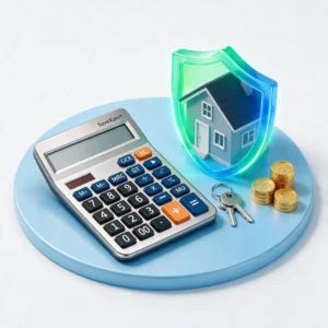 3D calculator with protective insurance shield and house model for SaveXpert Homeowners vs Renters Insurance Calculator