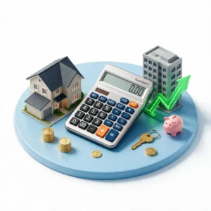 3D calculator with miniature house and investment growth chart for SaveXpert Rent vs Buy Calculator