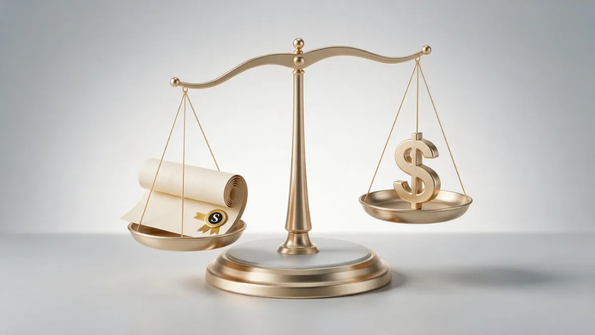 A scale balancing college education against the new federal student loan limits taking effect July 1, 2026.