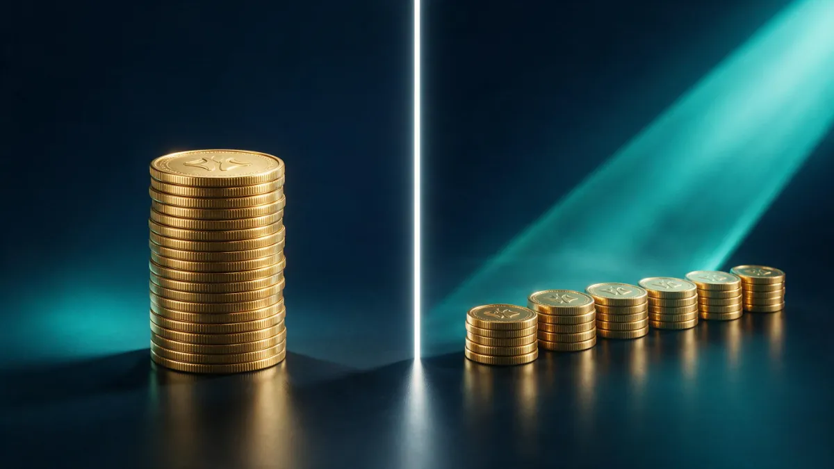 coin-stacks A side-by-side comparison of lump-sum investing versus a dollar cost averaging strategy.
