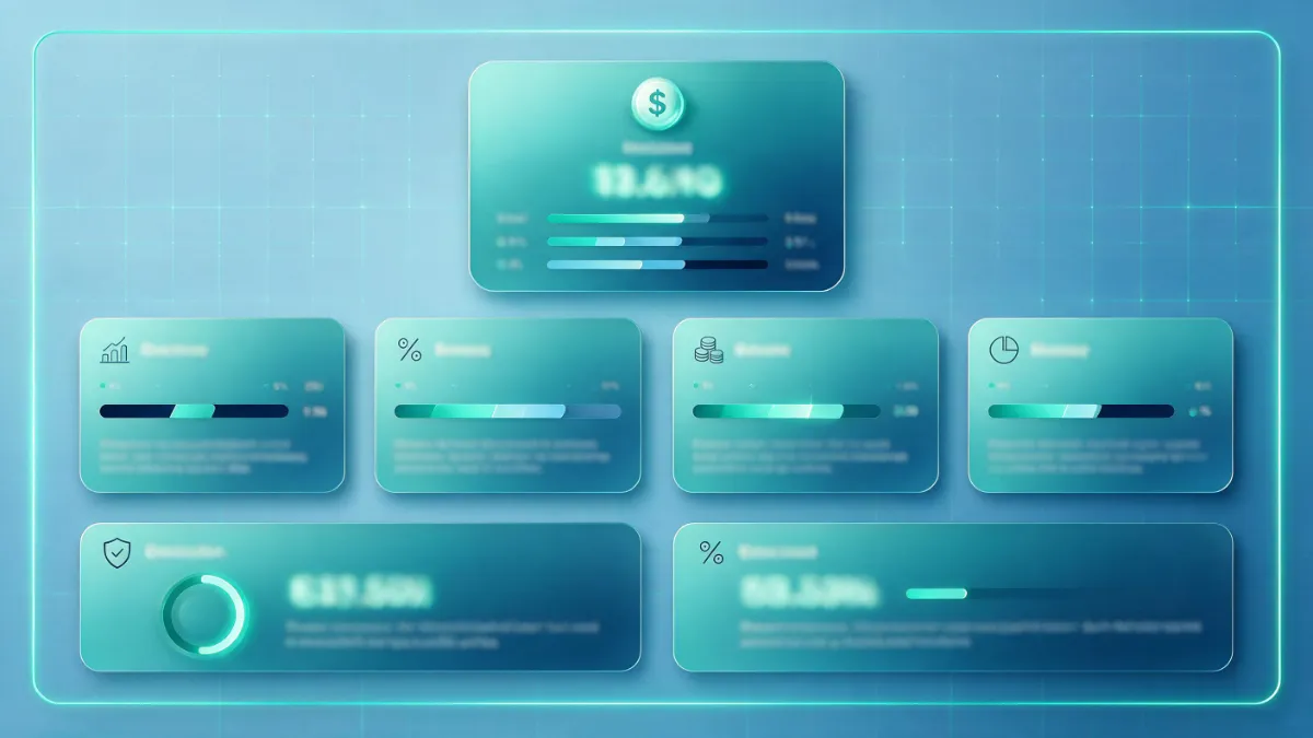 A digital credit card debt payoff calculator dashboard tracking balances.