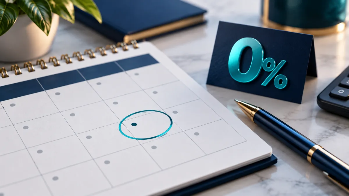 0-APR-Calander Introductory APR period expiration date on a financial calendar.