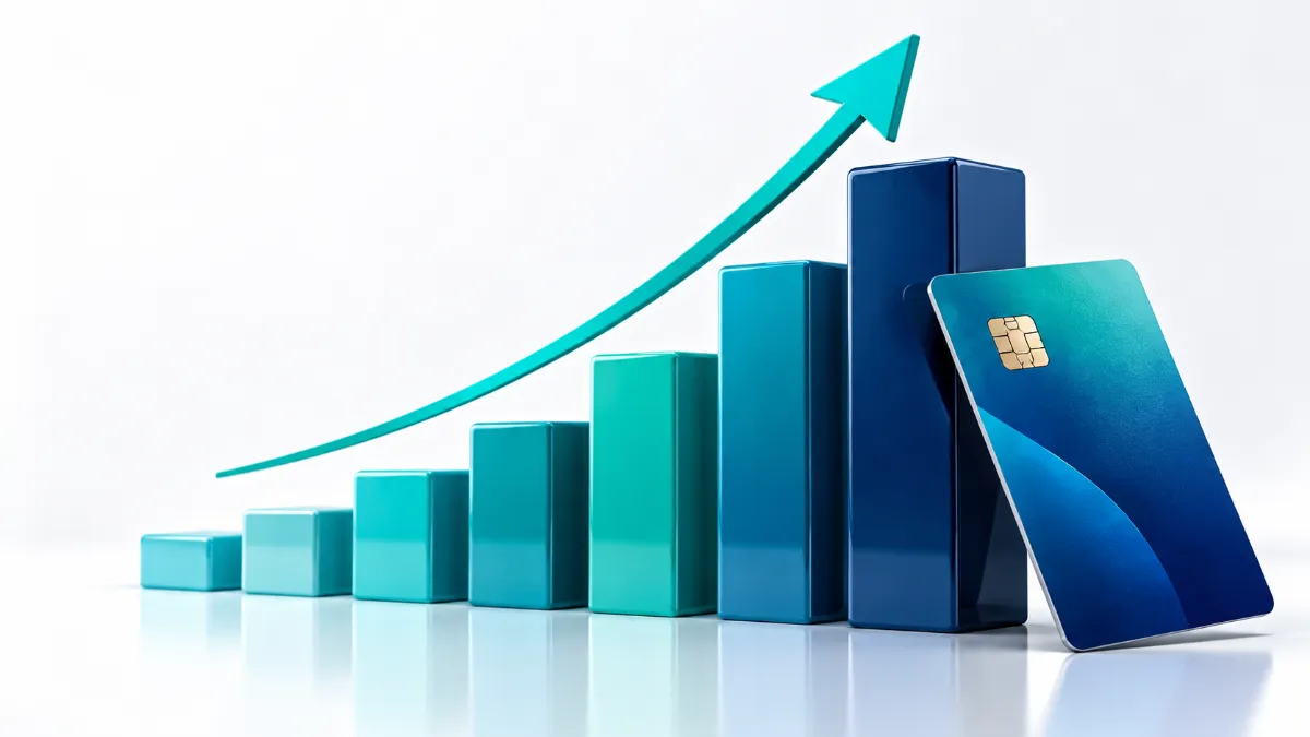 3D bar chart showing long-term credit card interest charges accumulating over time.