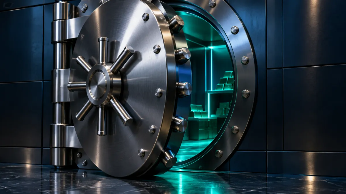 A secure bank vault representing a solid financial safety net and emergency fund target.