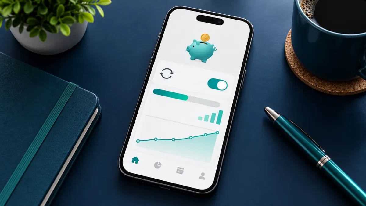 A smartphone banking app automating a small recurring savings transfer.