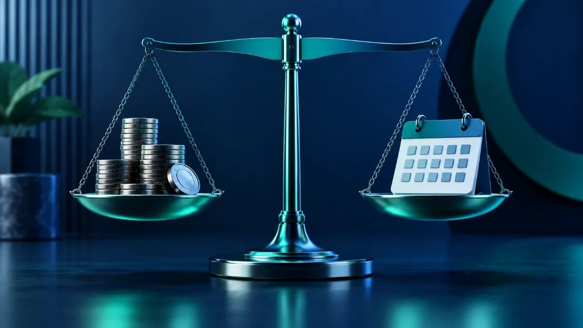 Balance scale showing the relationship between loan duration and unsecured loan interest rates.