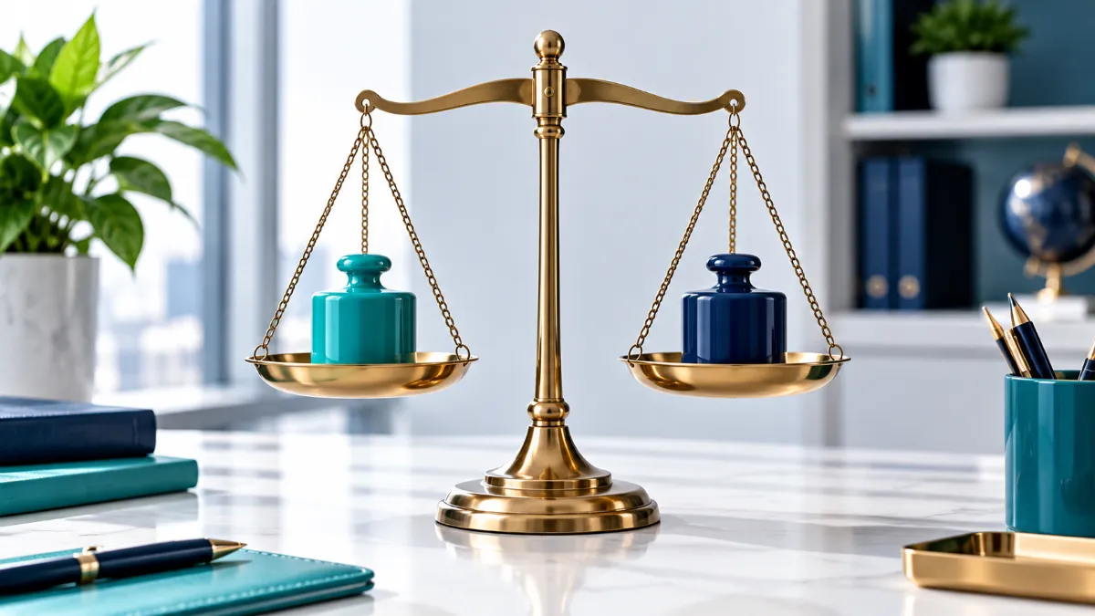 Brass-Balance-Scale Balance scale representing 2026 tax deductions and standard deduction choices.