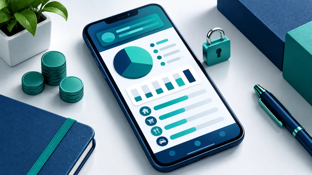 Budgeting-on-Smartphone Abstract digital interface representing a holiday spending budget and expense tracking.