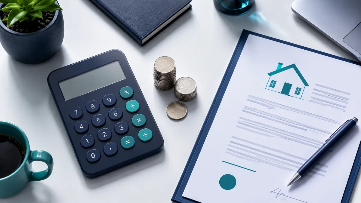 Calculator and coins representing the average renters insurance cost per month.