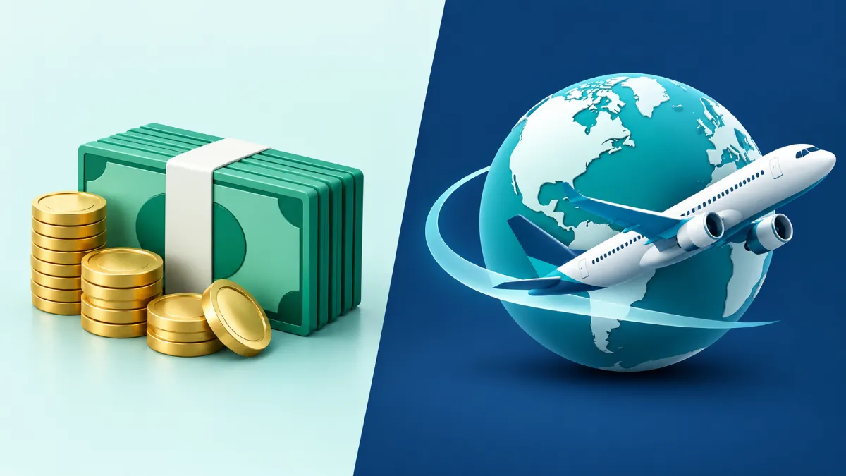 Cash-Back-vs-Travel Cash back versus travel points comparison visual.