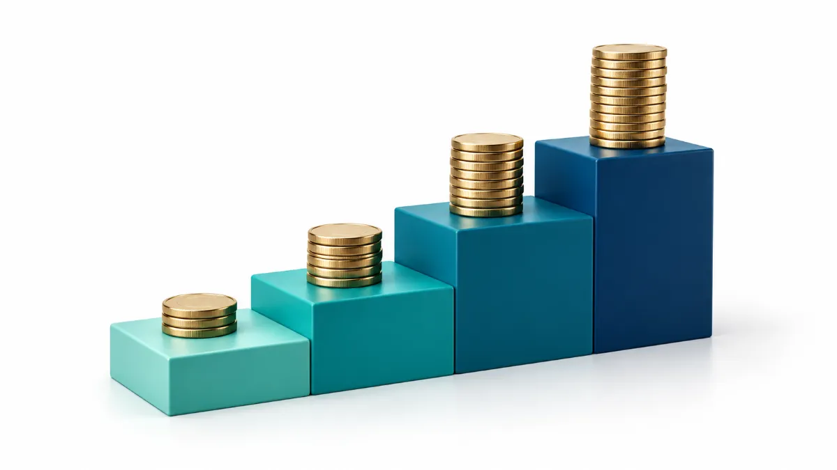A ladder with four steps representing a tiered emergency savings approach on a low income.