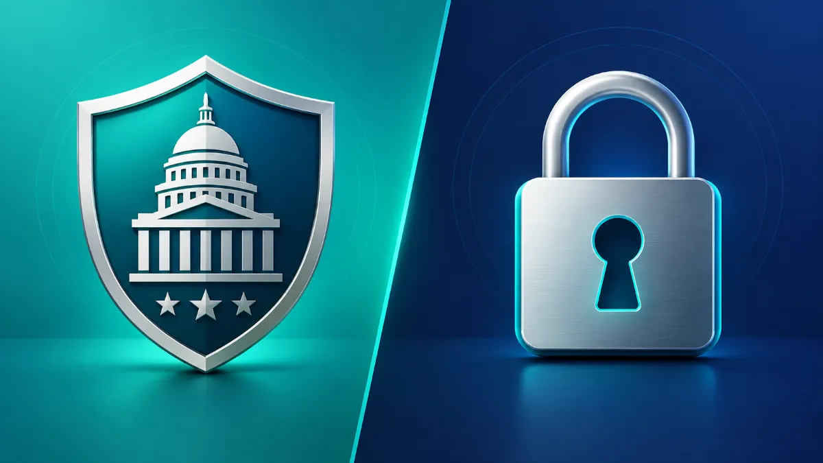 Visual comparison showing a federal security freeze shield versus a commercial credit lock.
