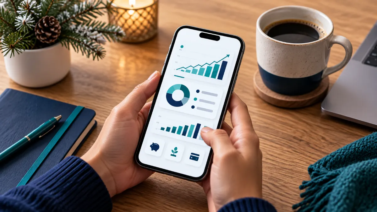 American shopper checking credit score drop from high balances on a financial mobile app.
