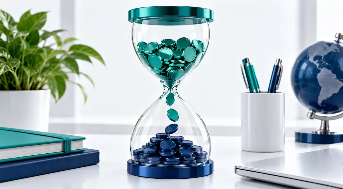 Hourglass with coins illustrating the FSA use-it-or-lose-it rule for unspent funds.