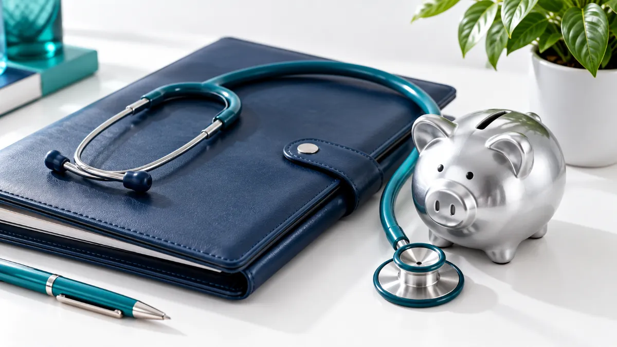 Medical-Stethoscope Stethoscope and piggy bank highlighting tax-advantaged accounts for healthcare.