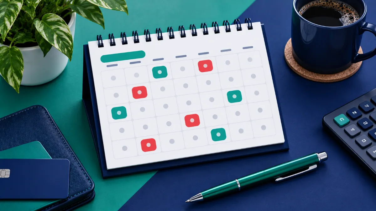 Calendar showing overlapping installment loans and pay-in-four model payment dates.