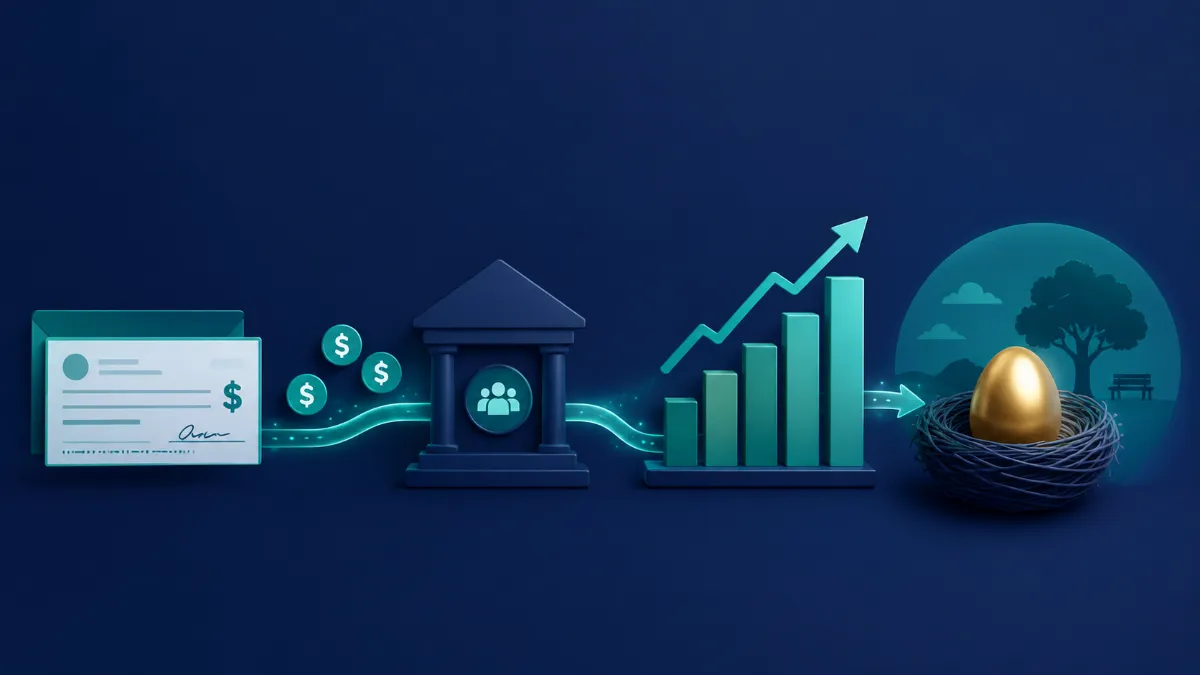 Payroll-process Employee salary deferral timeline showing payroll processing into a 401(k) account