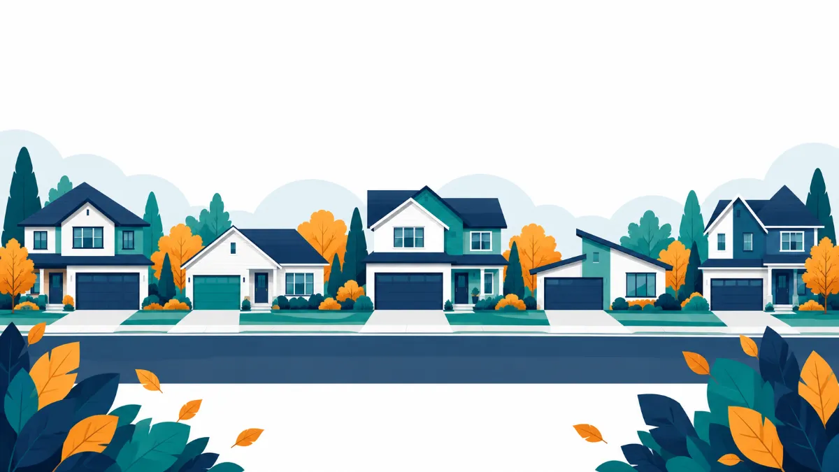 Suburban-Houses Suburban homes in autumn illustrating fall housing market trends and inventory.