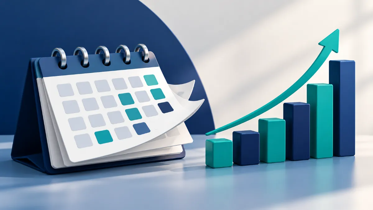 holiday-spending-calander Holiday savings strategy over several months — calendar and rising bar chart.