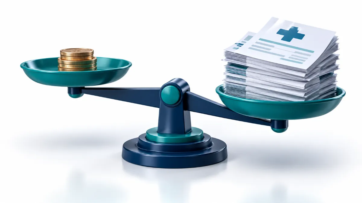 Balance scale comparing monthly premiums and out-of-pocket maximums.