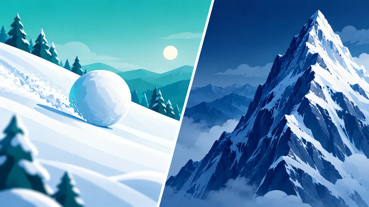 debt-snowball-rolling Comparing the debt snowball method to the debt avalanche method for credit card payoff.